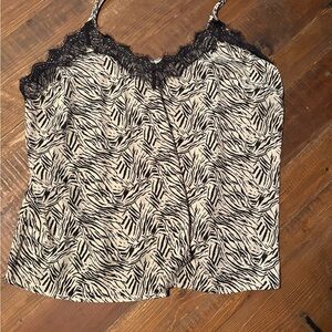 Lush Zebra Print Camisole with Lace Trim